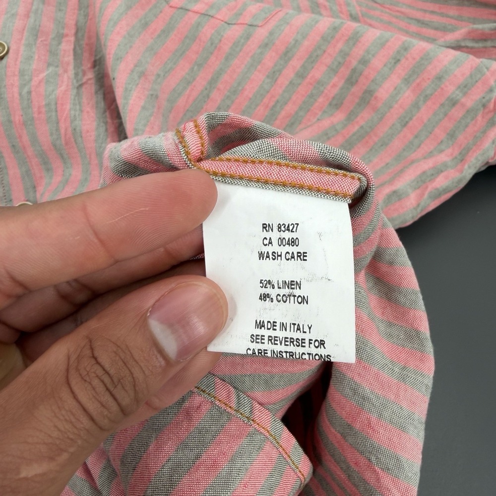 Borgo28 Shirt Mens 2XL Linen Cotton Blend Red Striped Made in Italy Button Up - Picture 5 of 11